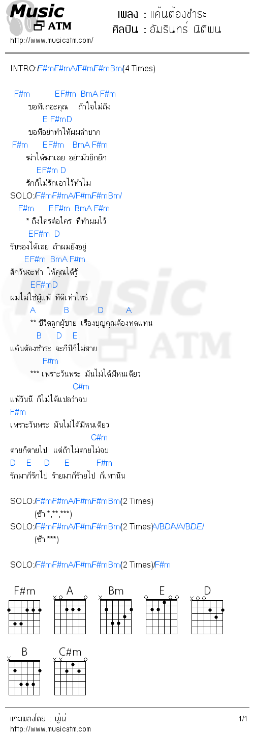 คอร์ดเพลง แค้นต้องชำระ