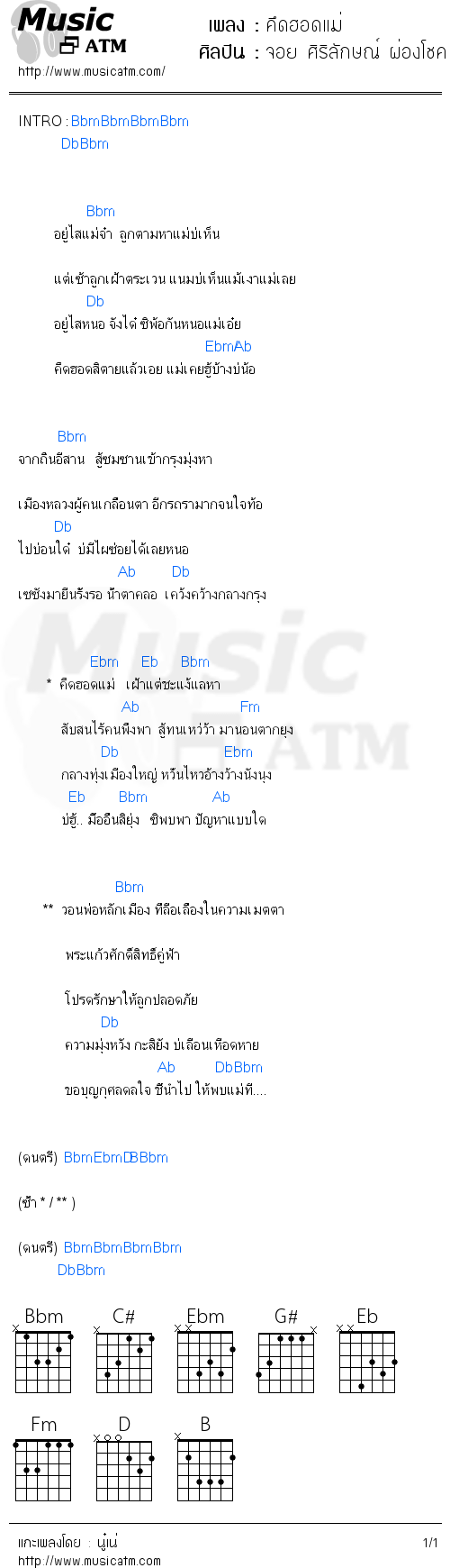 คอร์ดเพลง คึดฮอดแม่