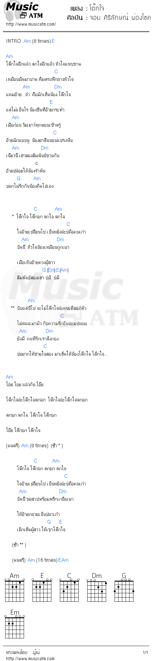 คอร์ดเพลง โต๊กใจ