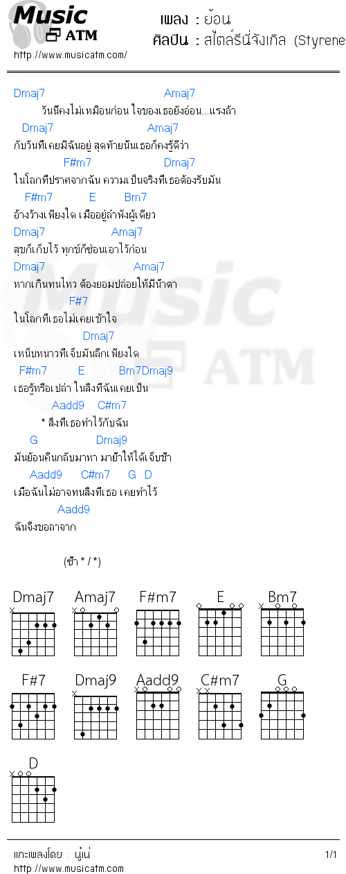 คอร์ดเพลง ย้อน