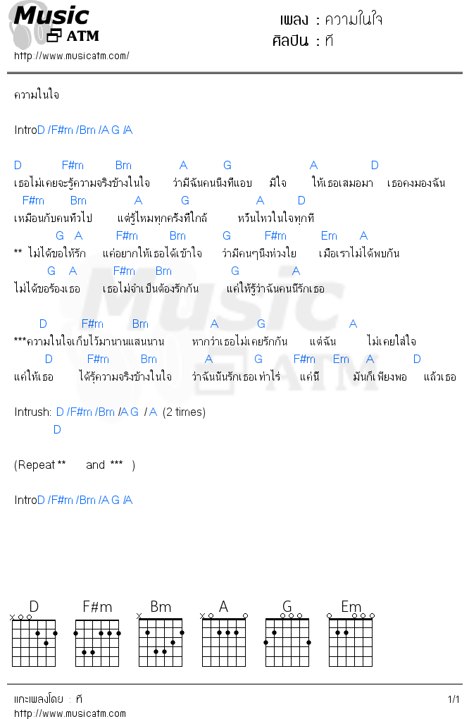 คอร์ดเพลง ความในใจ