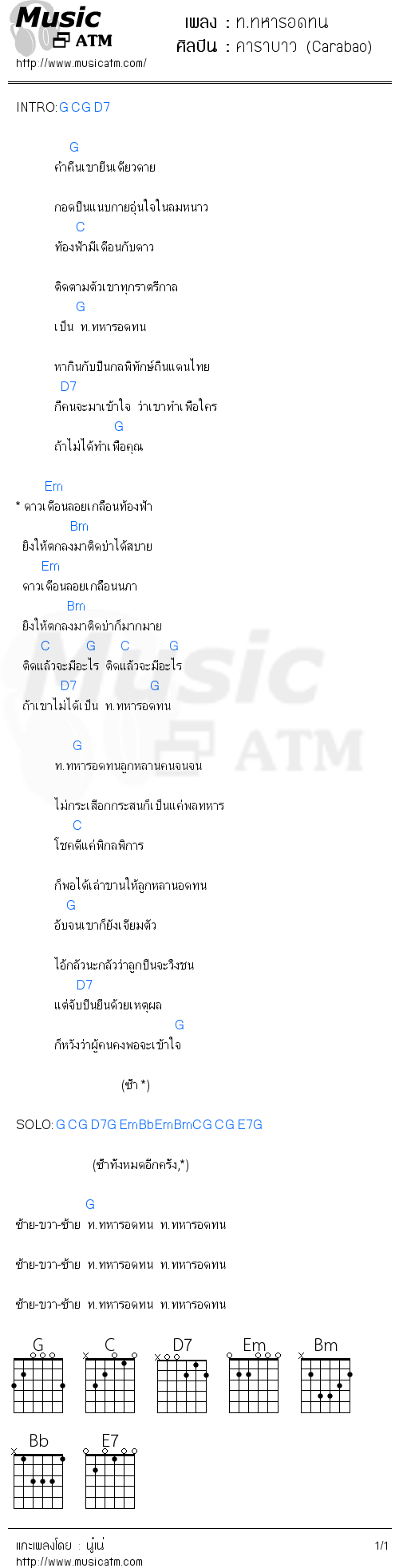 คอร์ดเพลง ท.ทหารอดทน