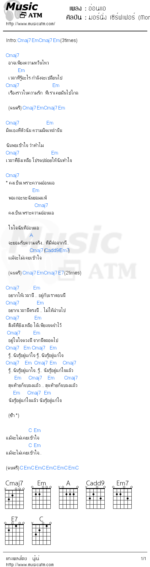 คอร์ดเพลง อ่อนแอ