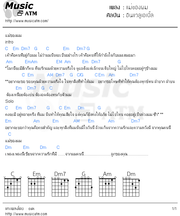 คอร์ดเพลง แม่ของผม